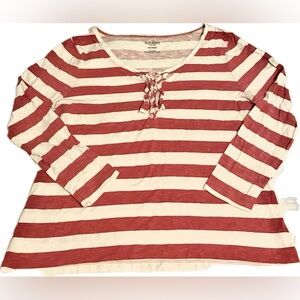 OLD NAVY Long Sleeve Tee Ruffle Henley White Red Stripes XXL